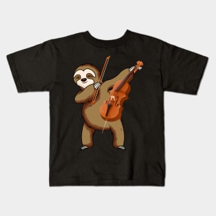 Vintage Retro Sloth Player Love Violin Musical instrument Kids T-Shirt